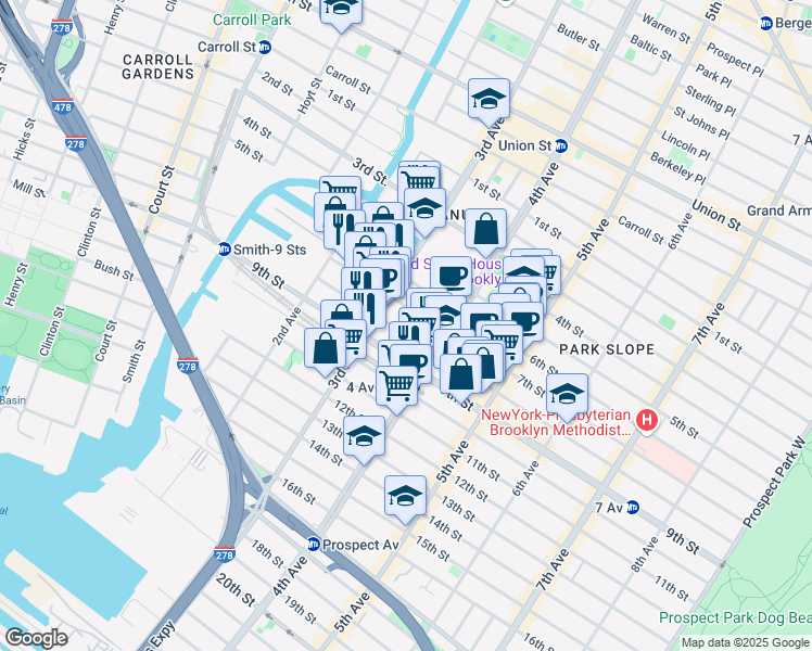 map of restaurants, bars, coffee shops, grocery stores, and more near 179A 8th Street in Brooklyn