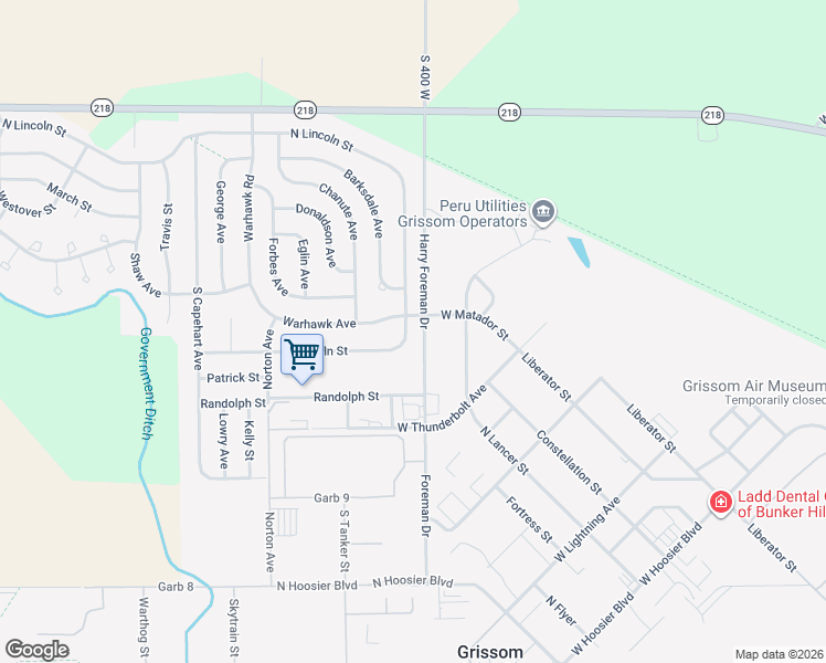 map of restaurants, bars, coffee shops, grocery stores, and more near 1001 North Lincoln Street in Peru