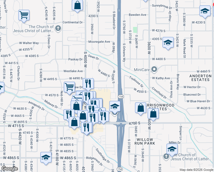 map of restaurants, bars, coffee shops, grocery stores, and more near 3884 West 4504 South in West Valley City