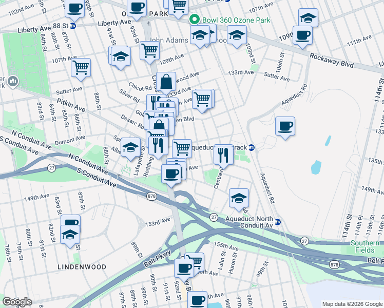 map of restaurants, bars, coffee shops, grocery stores, and more near in Queens