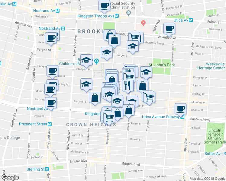 map of restaurants, bars, coffee shops, grocery stores, and more near 12 Hampton Place in Brooklyn