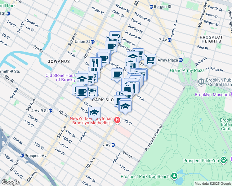 map of restaurants, bars, coffee shops, grocery stores, and more near 295 6th Avenue in Brooklyn
