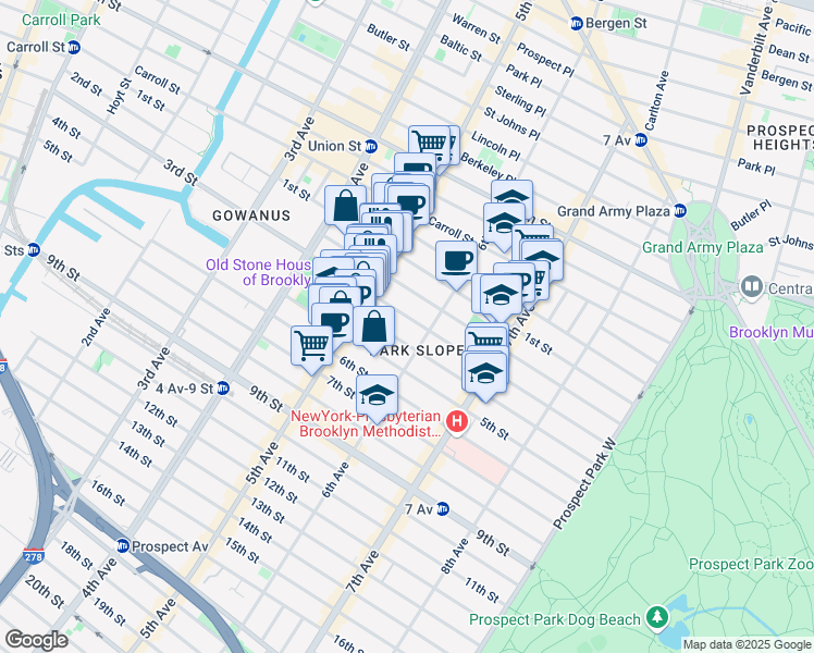 map of restaurants, bars, coffee shops, grocery stores, and more near 412 2nd Street in Brooklyn