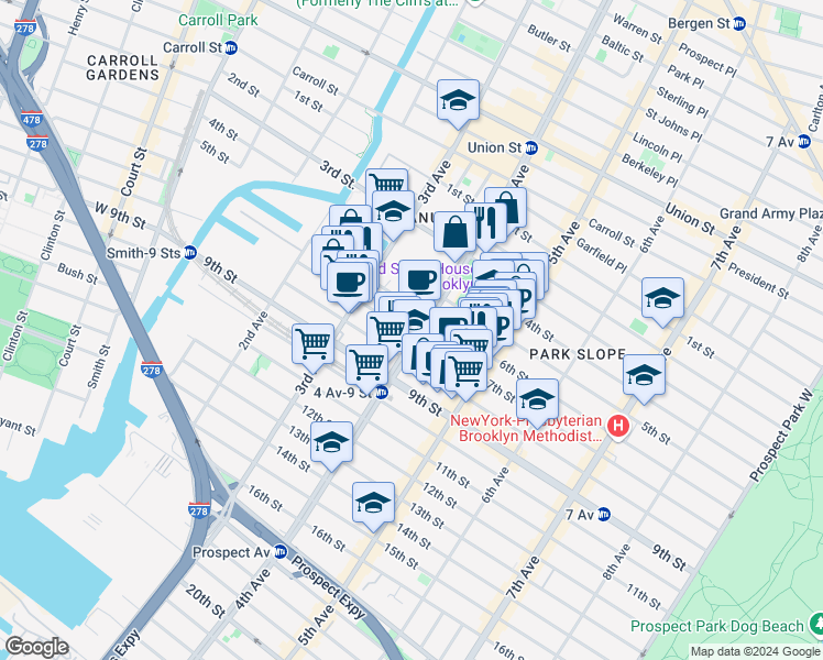 map of restaurants, bars, coffee shops, grocery stores, and more near in Brooklyn