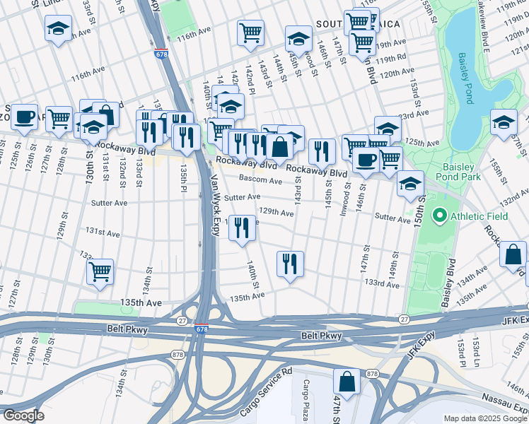 map of restaurants, bars, coffee shops, grocery stores, and more near in Queens