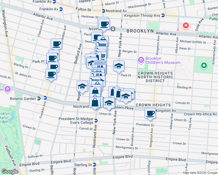 map of restaurants, bars, coffee shops, grocery stores, and more near 911 Sterling Place in Brooklyn