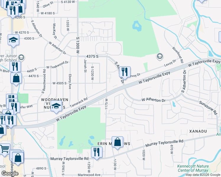 map of restaurants, bars, coffee shops, grocery stores, and more near 4527 1175 West in Taylorsville