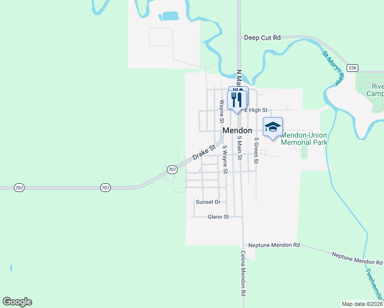 map of restaurants, bars, coffee shops, grocery stores, and more near 128 Drake Street in Mendon