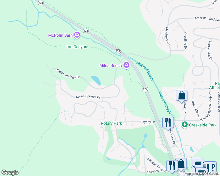 map of restaurants, bars, coffee shops, grocery stores, and more near 2603 Aspen Springs Drive in Park City