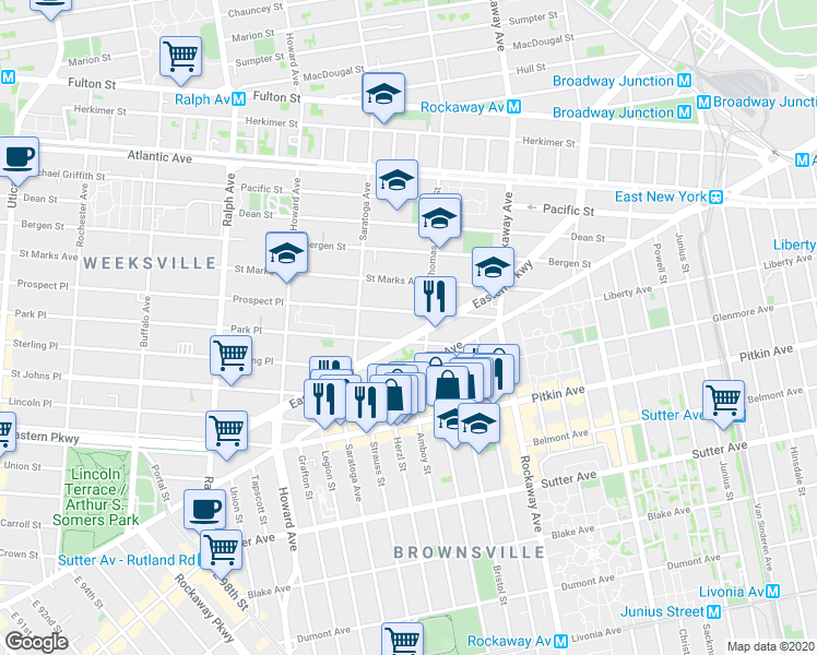 map of restaurants, bars, coffee shops, grocery stores, and more near 1841 Prospect Place in Brooklyn