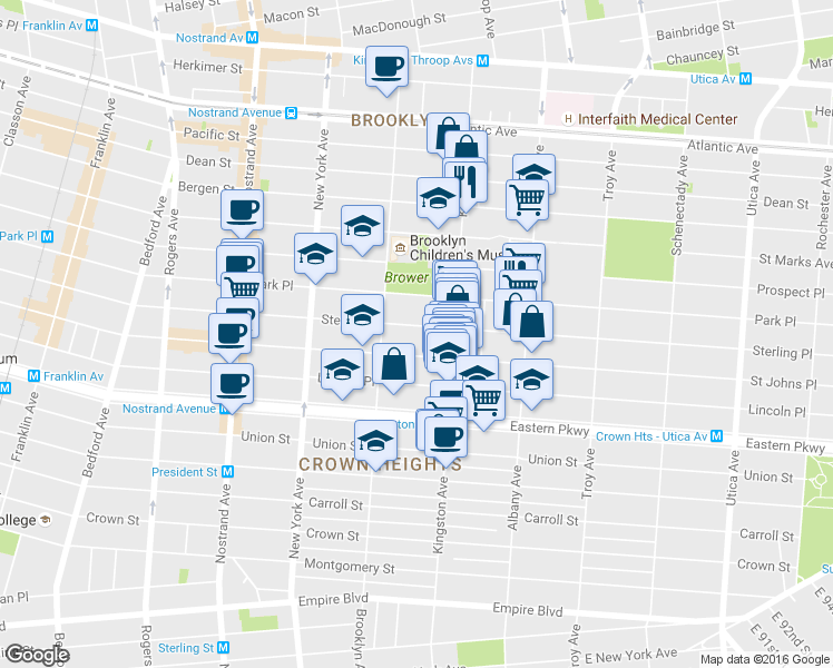 map of restaurants, bars, coffee shops, grocery stores, and more near 1043 Sterling Place in Brooklyn