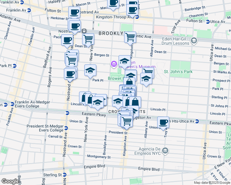 map of restaurants, bars, coffee shops, grocery stores, and more near 1043 Sterling Place in Brooklyn