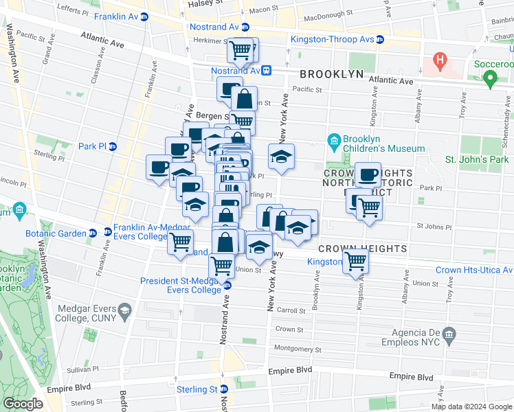 map of restaurants, bars, coffee shops, grocery stores, and more near 911 Sterling Place in Brooklyn