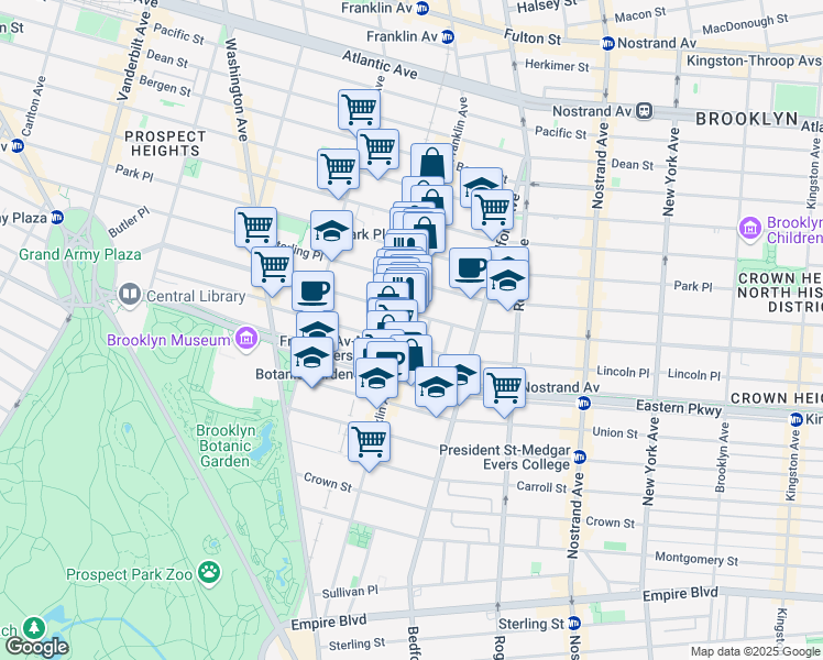 map of restaurants, bars, coffee shops, grocery stores, and more near 625 Saint Johns Place in Brooklyn