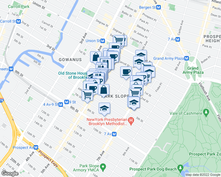 map of restaurants, bars, coffee shops, grocery stores, and more near 412 2nd Street in Brooklyn