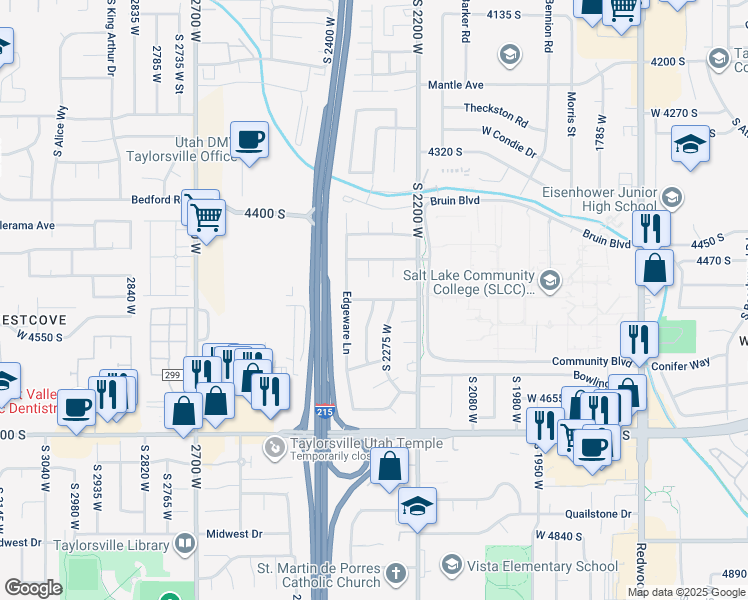 map of restaurants, bars, coffee shops, grocery stores, and more near 2393 South Knights Bridge Road West in Salt Lake City