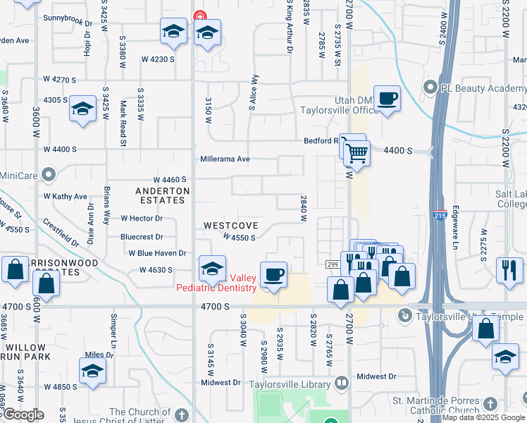 map of restaurants, bars, coffee shops, grocery stores, and more near 2970 West Shadow Park Drive in West Valley City