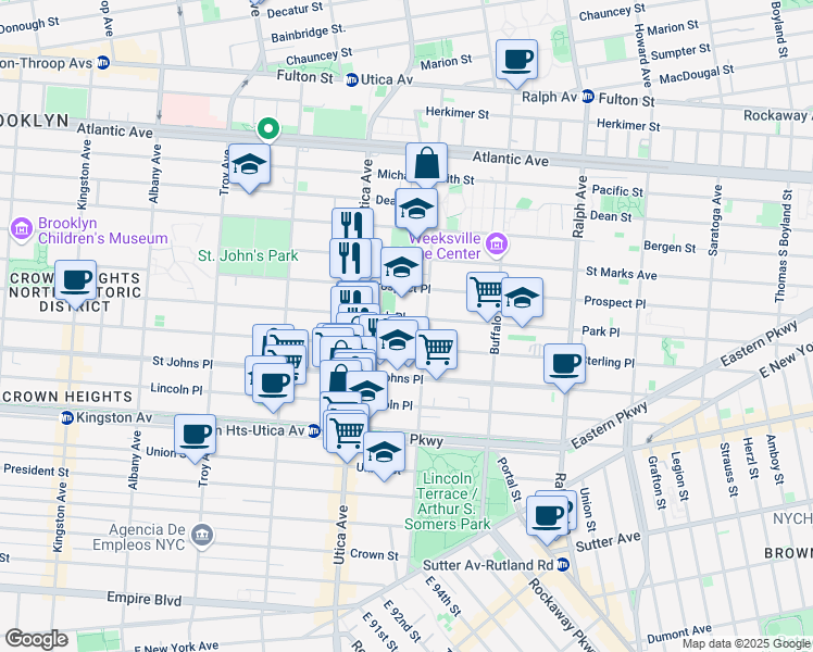 map of restaurants, bars, coffee shops, grocery stores, and more near 188 Rochester Avenue in Brooklyn