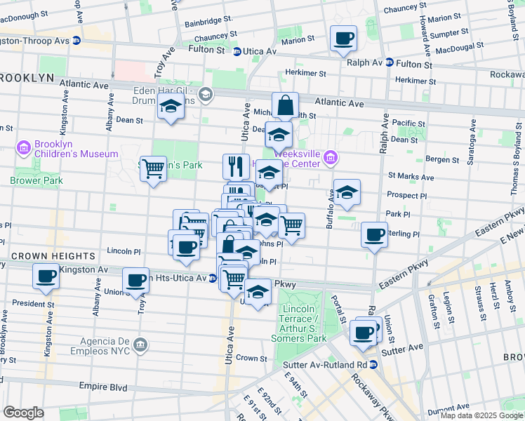 map of restaurants, bars, coffee shops, grocery stores, and more near 188 Rochester Avenue in Brooklyn