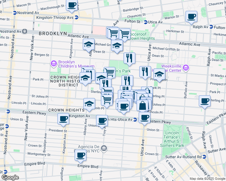 map of restaurants, bars, coffee shops, grocery stores, and more near 1282 Park Place in Brooklyn