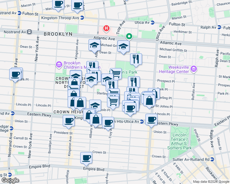 map of restaurants, bars, coffee shops, grocery stores, and more near in Brooklyn