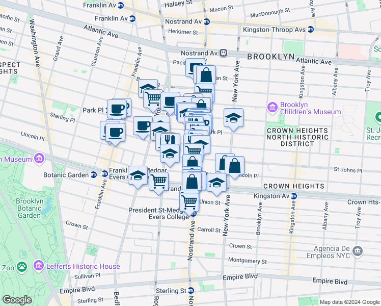 map of restaurants, bars, coffee shops, grocery stores, and more near 814 Sterling Place in Brooklyn