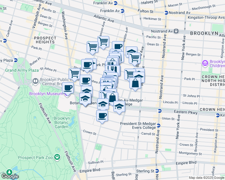 map of restaurants, bars, coffee shops, grocery stores, and more near 625 Saint Johns Place in Brooklyn