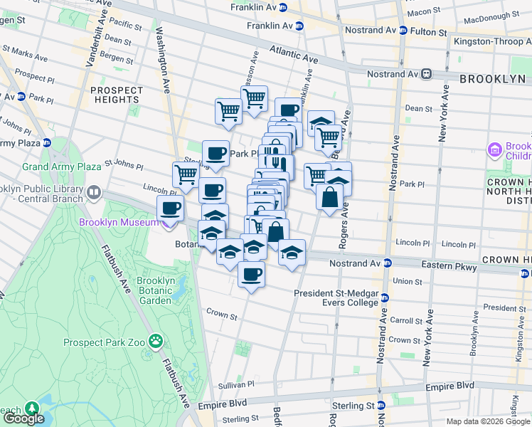 map of restaurants, bars, coffee shops, grocery stores, and more near 625 Saint Johns Place in Brooklyn