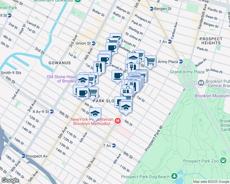 map of restaurants, bars, coffee shops, grocery stores, and more near 293 6th Avenue in Brooklyn