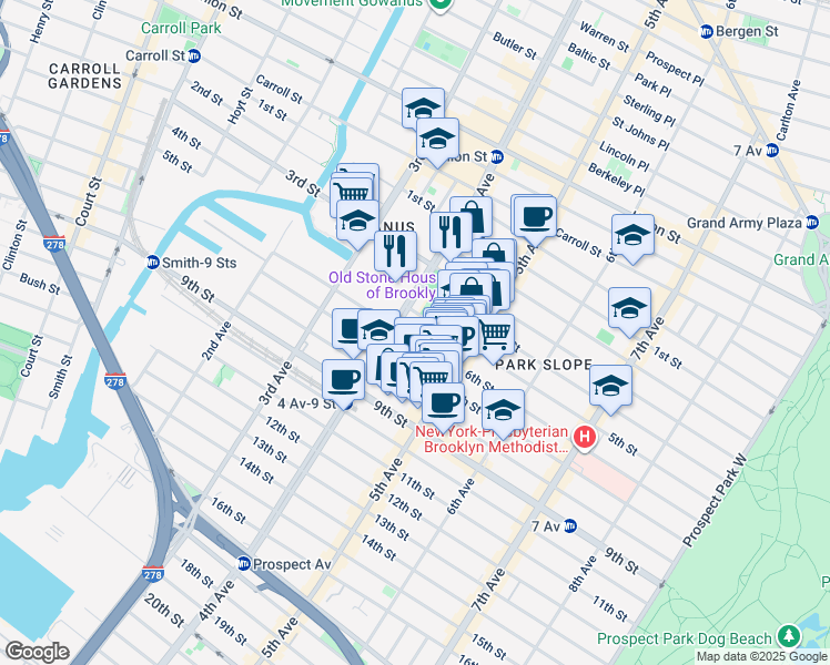 map of restaurants, bars, coffee shops, grocery stores, and more near 271-333 5th Street in Brooklyn