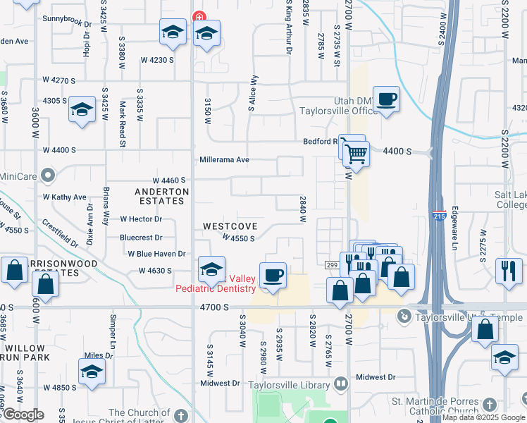 map of restaurants, bars, coffee shops, grocery stores, and more near 2970 West Shadow Park Drive in West Valley City