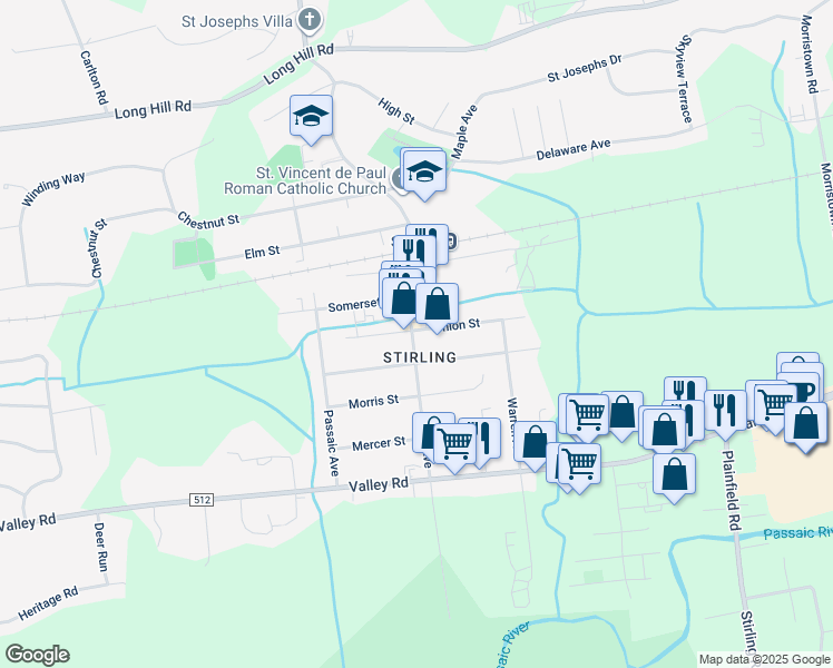 map of restaurants, bars, coffee shops, grocery stores, and more near 275 Main Avenue in Long Hill