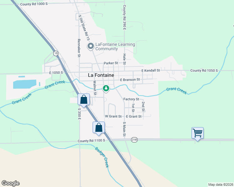 map of restaurants, bars, coffee shops, grocery stores, and more near 203 South Main Street in La Fontaine