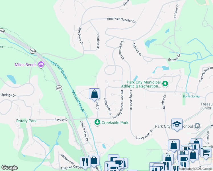 map of restaurants, bars, coffee shops, grocery stores, and more near 2662 Red Pine Court in Park City