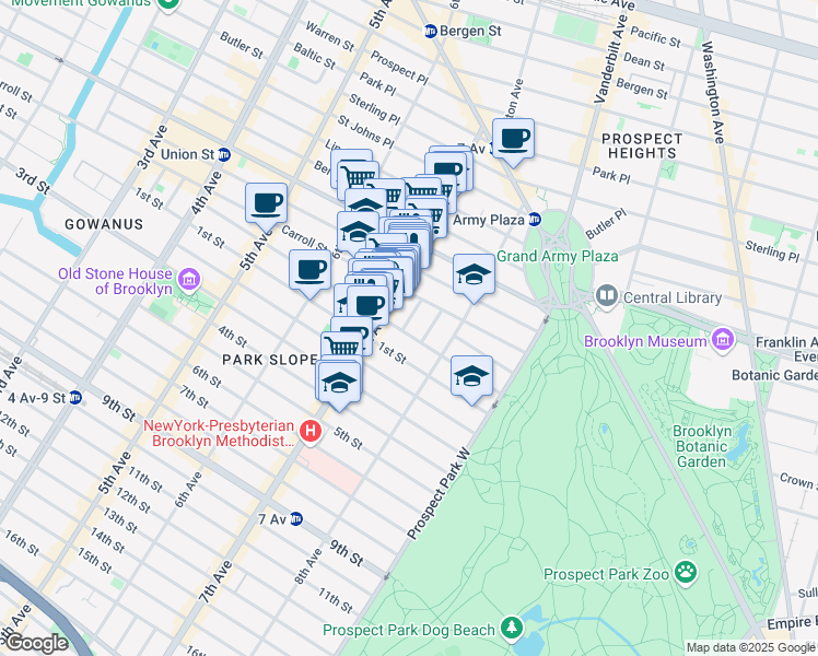 map of restaurants, bars, coffee shops, grocery stores, and more near 231 Garfield Place in Brooklyn