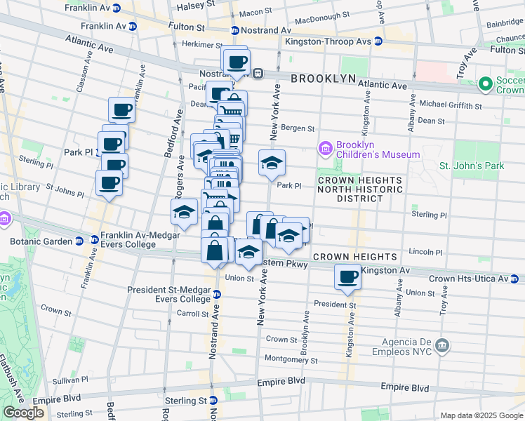 map of restaurants, bars, coffee shops, grocery stores, and more near 242 New York Avenue in Brooklyn