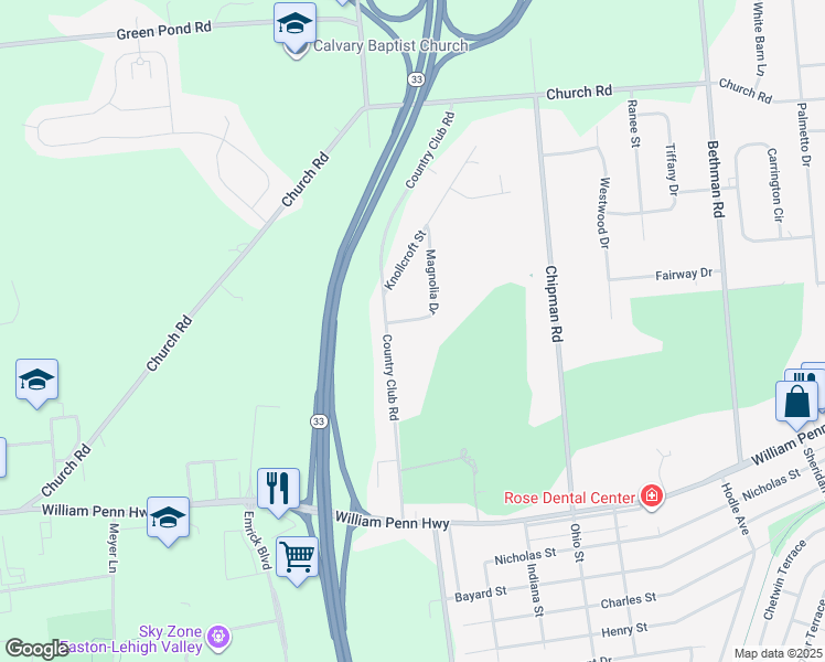 map of restaurants, bars, coffee shops, grocery stores, and more near 3545 Magnolia Drive in Easton