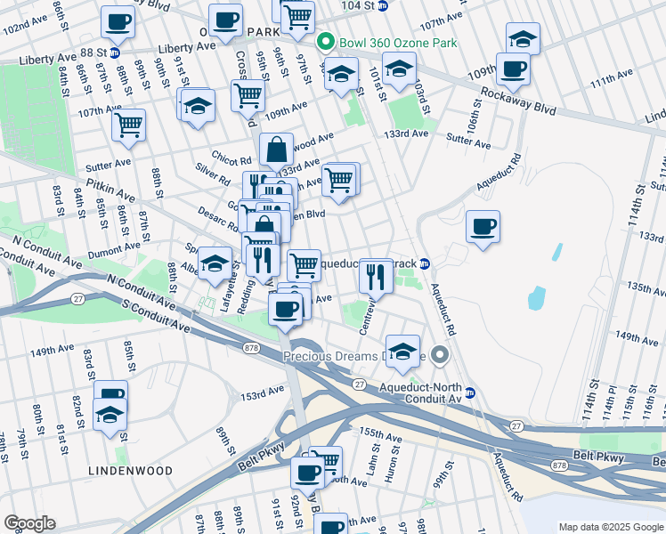 map of restaurants, bars, coffee shops, grocery stores, and more near in Queens