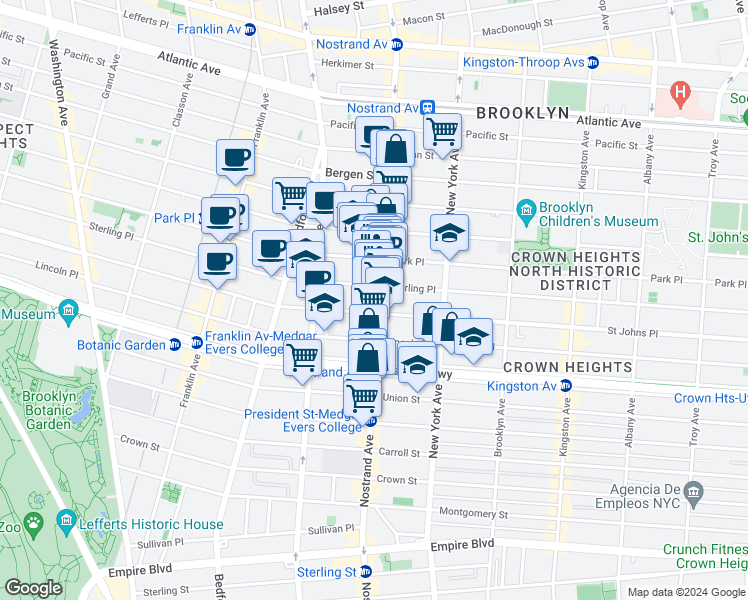 map of restaurants, bars, coffee shops, grocery stores, and more near 778 Nostrand Avenue in Brooklyn