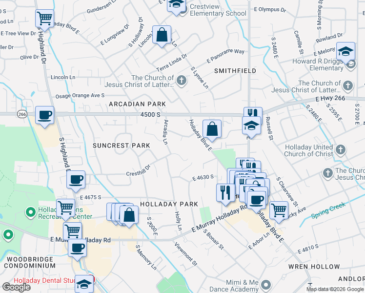 map of restaurants, bars, coffee shops, grocery stores, and more near 4554 South 2120 East in Salt Lake City