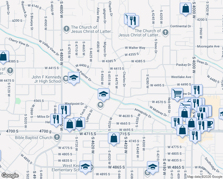 map of restaurants, bars, coffee shops, grocery stores, and more near 4494 South 4515 West in West Valley City
