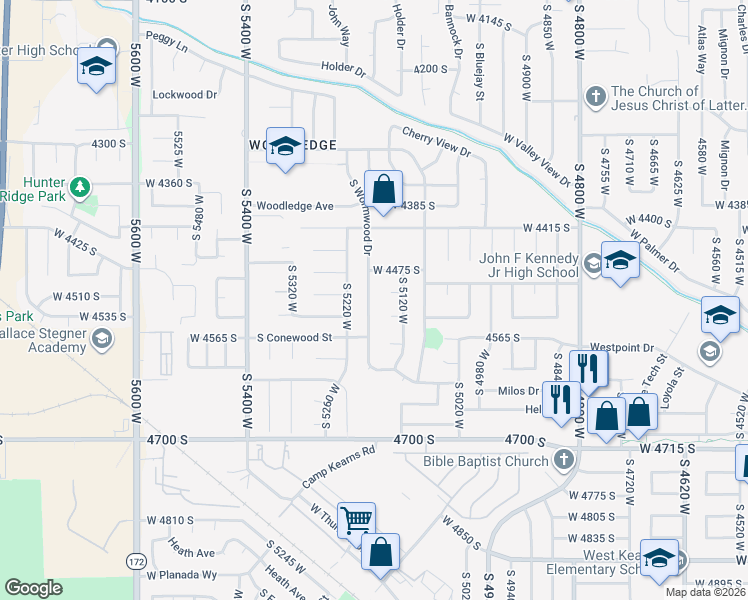 map of restaurants, bars, coffee shops, grocery stores, and more near 5146 White Flower Circle in West Valley City