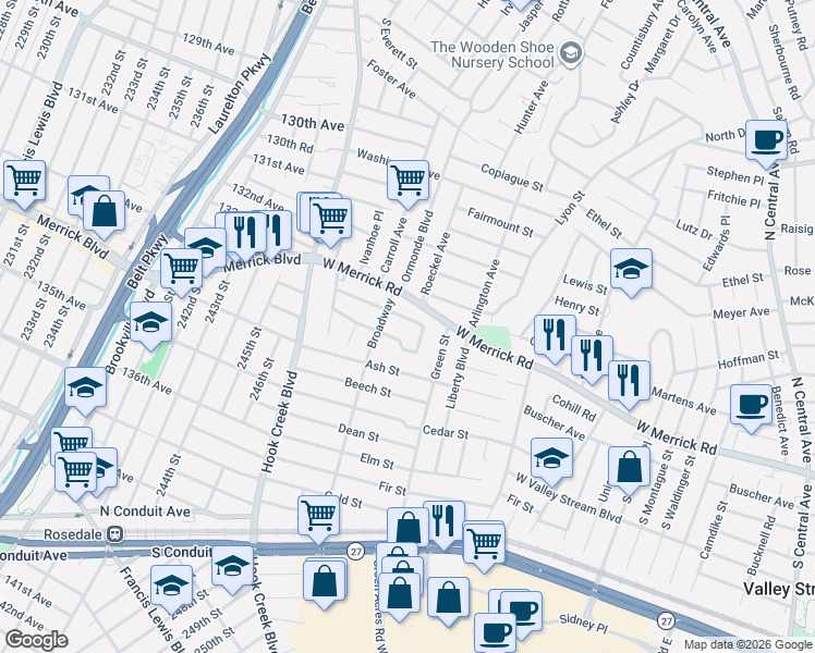 map of restaurants, bars, coffee shops, grocery stores, and more near 750 West Merrick Road in Valley Stream