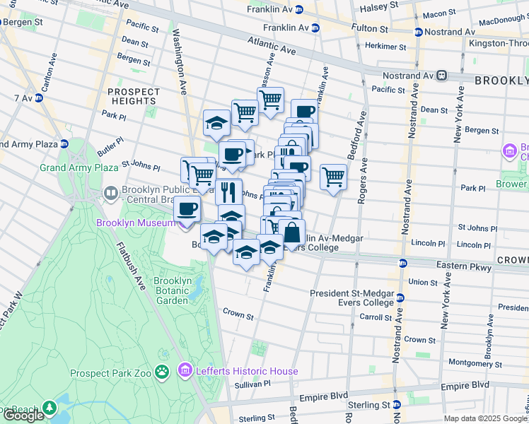 map of restaurants, bars, coffee shops, grocery stores, and more near 570 Saint Johns Place in Brooklyn