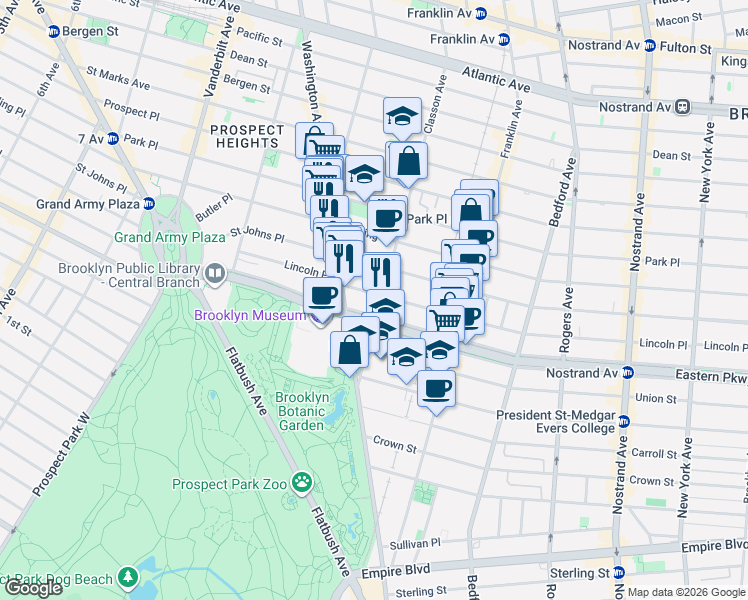 map of restaurants, bars, coffee shops, grocery stores, and more near 429 Lincoln Place in Brooklyn