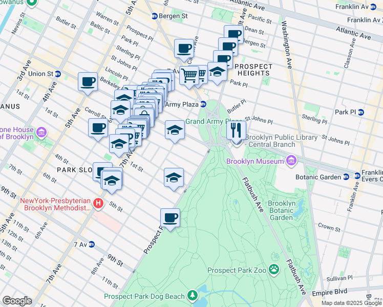 map of restaurants, bars, coffee shops, grocery stores, and more near 916 President Street in Brooklyn