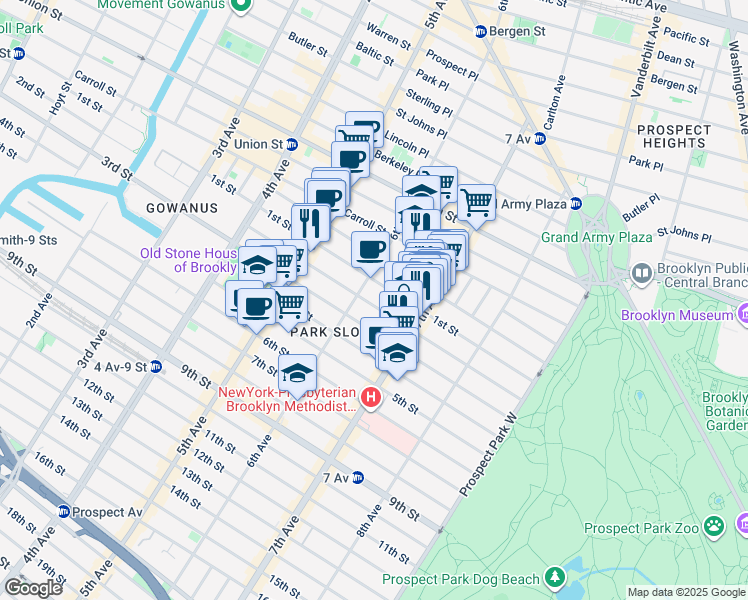 map of restaurants, bars, coffee shops, grocery stores, and more near 293 6th Avenue in Brooklyn