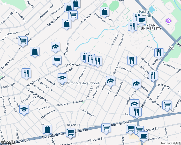 map of restaurants, bars, coffee shops, grocery stores, and more near 934 Magie Avenue in Elizabeth