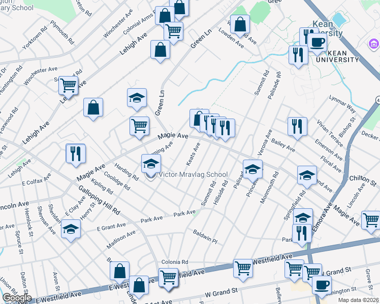 map of restaurants, bars, coffee shops, grocery stores, and more near 246 Keats Avenue in Elizabeth