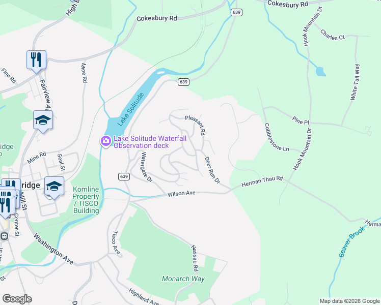 map of restaurants, bars, coffee shops, grocery stores, and more near 10 King Hill Road in High Bridge
